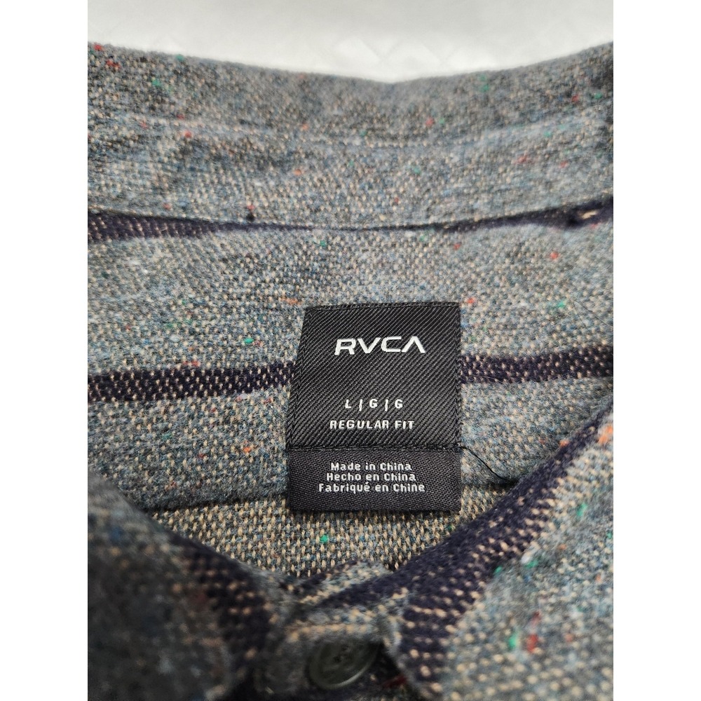 RVCA Shirt Mens Large Gray Stripe Wool Blend Flannel Long Sleeve Button Up - Picture 2 of 12